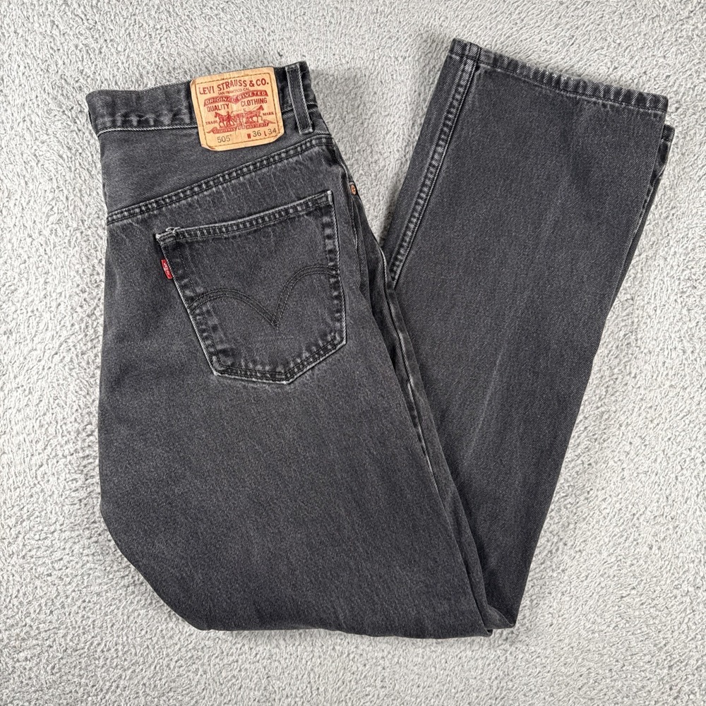 Vintage Levis 505 Jeans Mens 36x34 (34x33) Black Straight Regular Fit Y2K